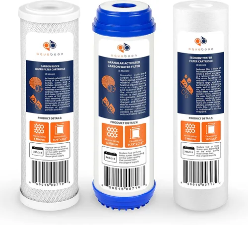 Aquaboon Juego de 3 cartuchos de filtros de agua para el hogar de 5 micrones, 10 x 2.5, sedimentos, GAC, compatible con GAC-10, WHKF-GD05, WHWC