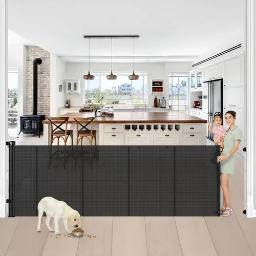Puertas retráctiles reforzadas para bebés de 42" de alto x 100" extra anchas para entradas de puertas, puerta extra alta para mascotas con barras