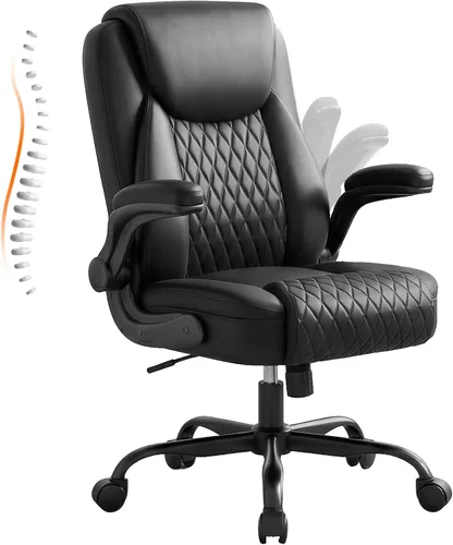 GTPLAYER Silla de oficina de cuero, silla de escritorio para el hogar con brazos abatibles y respaldo ergonómico, cómoda silla ejecutiva resistente