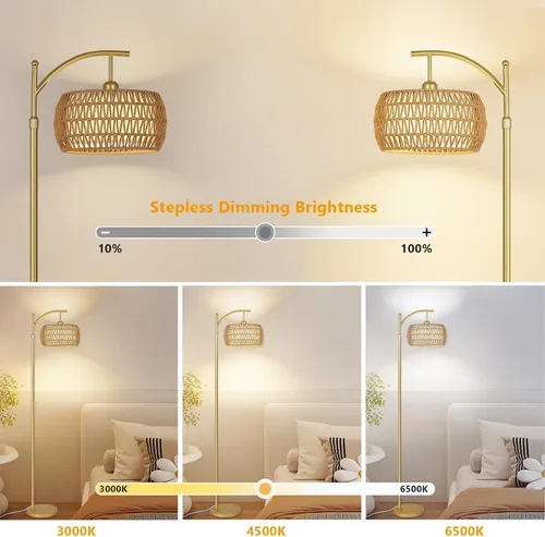 Miniatura 2 de eyassi Lámpara de pie de arco con 3 temperaturas de color, lámpara de pie LED dorada con control remoto y bombilla regulable continua, lámpara