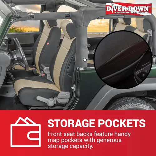 Miniatura 4 de Diver Down Juego de fundas de asiento de neopreno - Se ajusta a Jeep JK Wrangler 2007-2018 - Juego de asientos delanteros y traseros - Fundas de Azul