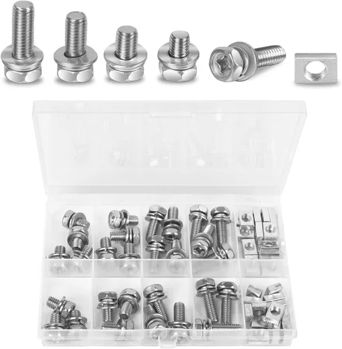 56 Pack de tuercas y pernos para terminal de batería de motocicleta, M6 x 10 mm, 12 mm, 16 mm, 20 mm, kit de tuercas cuadradas, pernos y tuercas de