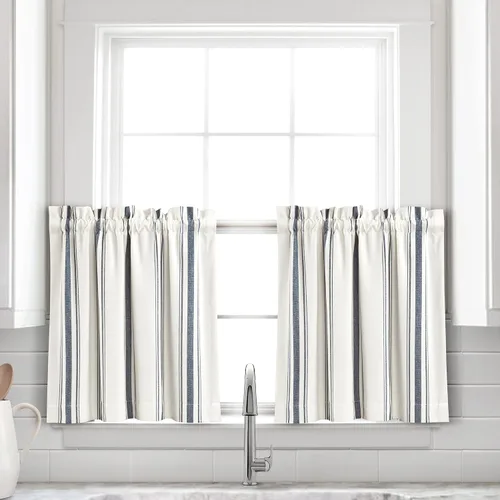 Miniatura 25 de Lush Decor Farmhouse Stripe - Par de paneles de cortinas de ventana de algodón reciclado ecológico teñido en hilo a rayas, 42" A x 63" L, Negro