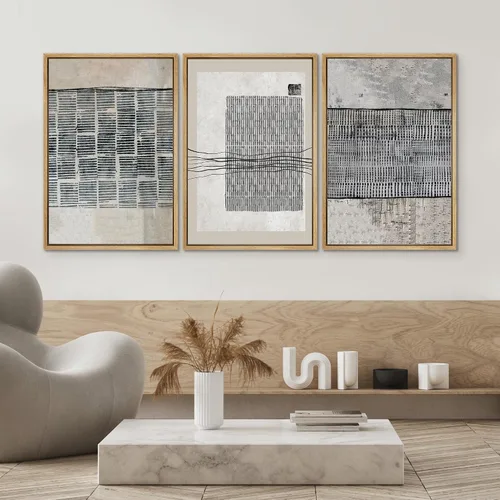 Miniatura 602 de SIGNWIN Lienzo enmarcado para pared, arte con pinceladas de flujo neutro en tonos beige abstractos, ilustraciones, arte moderno, decorativo
