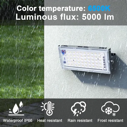 Miniatura 3 de Luz de inundación de 50 W para exteriores, paquete de 4 luces LED de 5000 lúmenes, 6500 K súper brillantes, enchufe para exteriores, luces
