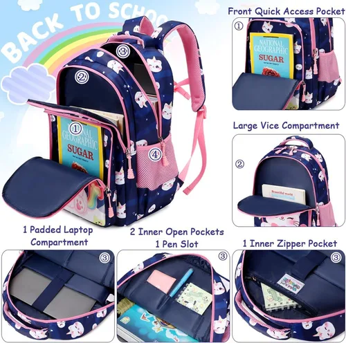 Miniatura 69 de Juego de mochila para niñas y adolescentes, mochila escolar para niños con bolsa para el almuerzo, estuche para lápices, mochilas escolares