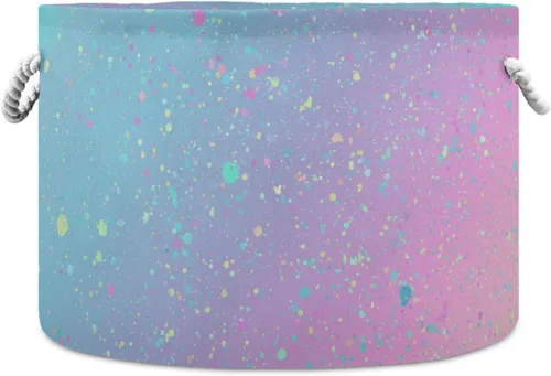 Bolaz Cesta de almacenamiento grande con fondo de unicornio con caja de almacenamiento de juguetes de arco iris, cubos organizadores con asas, cesta