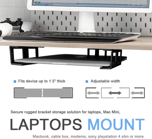 Miniatura 2 de IFCASE Soporte para laptop debajo del escritorio con adhesivo y tornillo, soporte de aluminio duro debajo del escritorio para laptop, Mac mini