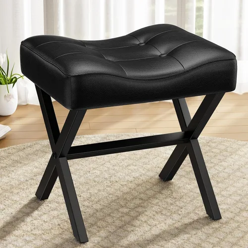 Miniatura 18 de Memobarco Taburete Silla de Tocador de 18 Pulgadas, Banco de Tocador con Patas en X de Metal, Taburete Otomán de Acento con Tela Bouclé Transpirable