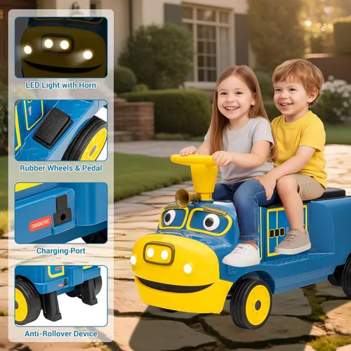 Miniatura 2 de CHUGGINGTON - Tren de 12 V para niños, tren eléctrico de 2 plazas con asiento abatible ajustable, silbato de tren, faro LED, caja de almacenamiento