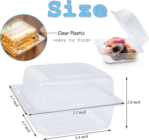 Miniatura 2 de Haawooky Paquete de 100 Recipientes de Plástico Transparente para Llevar, Recipiente de Comida Cuadrado con Bisagras, Recipientes Tipo Concha