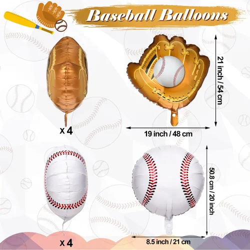 Miniatura 3 de Skylety 8 globos de béisbol de papel de aluminio para decoración de fiesta de cumpleaños de 18 pulgadas con temática deportiva para adultos mayores