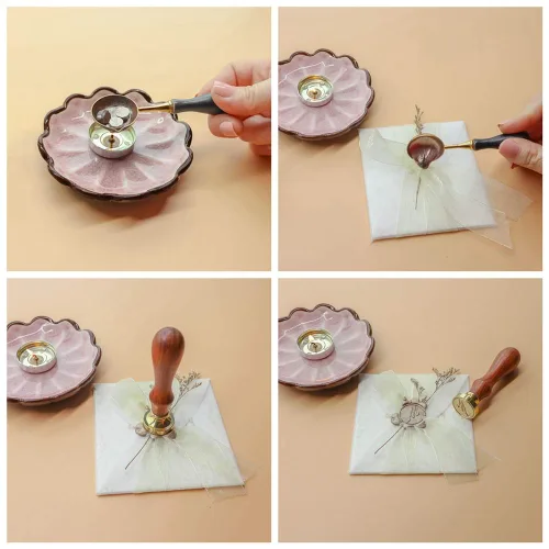 Miniatura 5 de 2 anillos de boda sello de cera con mango de palisandro, decoración en invitaciones, correos, selladores de sobres, cartas, tarjetas, embalajes