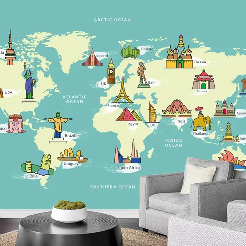 Miniatura 60 de wall26 Adhesivo de pared extraíble/mural de pared estilo panel de madera, bandera estadounidense y águila calva, arte digital internacional global