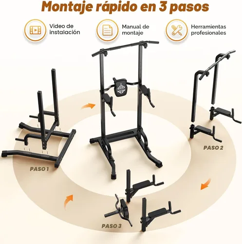 Miniatura 8 de Sportsroyals Power Tower - Estación de barra de dominadas, estación de inmersión estable de 450 libras para gimnasio en casa, equipo de Negro