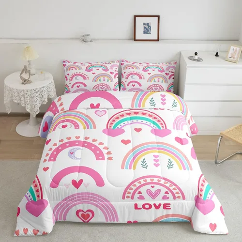 Miniatura 12 de Juego de Edredón de Princesa de Ballet para Niñas Tamaño Individual, Juego de Ropa de Cama de Castillo Arcoíris Kawaii Flores Lindas Mariquita Multi
