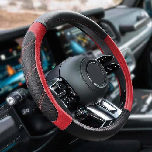 Miniatura 9 de Funda para volante de automóvil, protector de volante, funda de cuero duradera con forro antideslizante, accesorios de automóvil, volantes