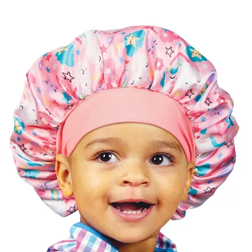 Red by Kiss Gorro de satén para dormir para niños pequeños, suave, elástico y seguro, protege el cabello frágil del encrespamiento y la rotura,