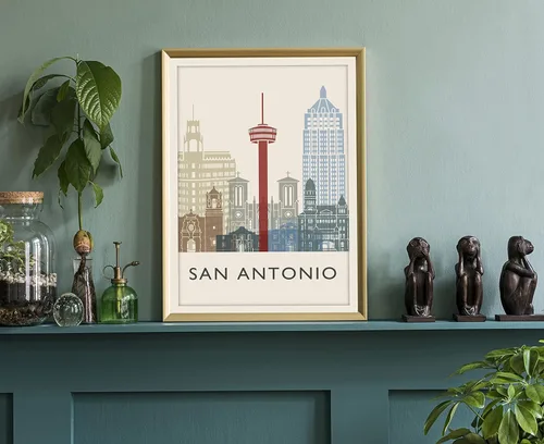 Miniatura 3 de Póster de horizonte de San Antonio, impresión de paisaje urbano y monumento, arte de pared para el hogar, decoración de pared de oficina, 12 x 18