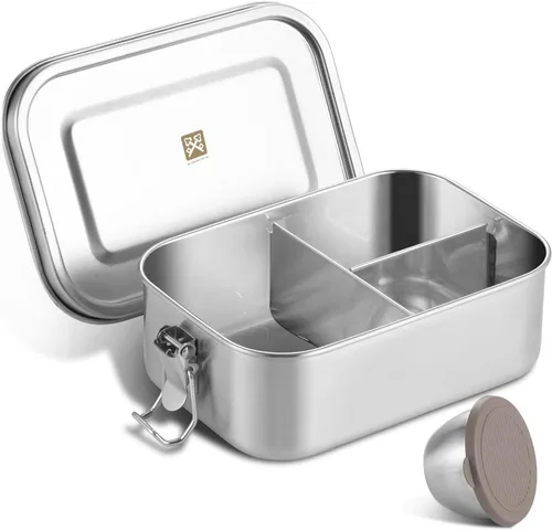 Miniatura 14 de GOLDEN KEY Caja Bento de acero inoxidable de 27 onzas para niños, lonchera de acero inoxidable de 27.1 fl oz con contenedor de condimentos a prueba