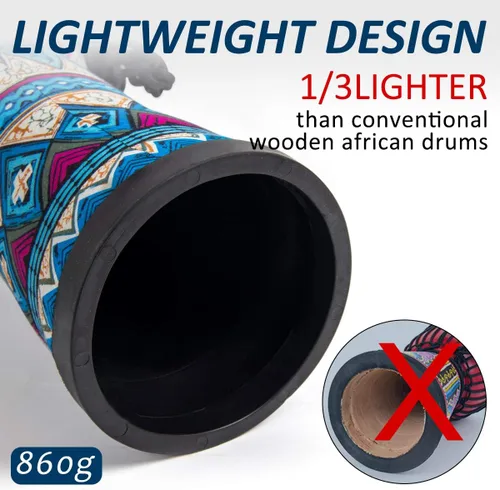 Miniatura 4 de Tambor africano de Djembe, estándar 8 '' tambores cosidos tela azul del Congo, tambor profesional del bongo con la cabeza del tambor de la piel