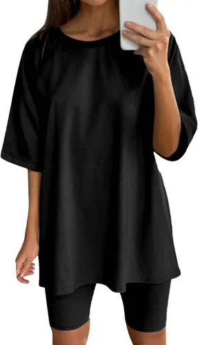 ERTUPE Conjunto de 2 piezas para mujer, camiseta casual de gran tamaño, pantalones cortos de motociclista, pantalones deportivos de entrenamiento