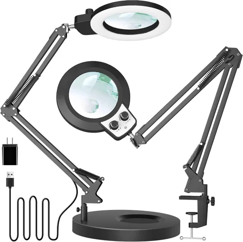 Miniatura 11 de KIRKAS Lupa 12X con luz y soporte, cualquier modo de color y brillo sin escalones, lámpara LED de aumento con abrazadera, lente de lupa 2 en 1