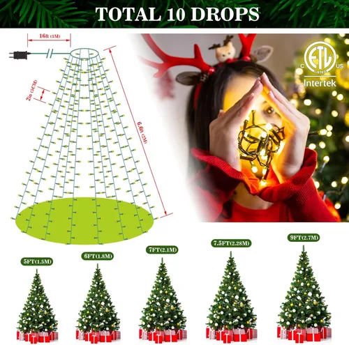Miniatura 4 de Areker Luces de árbol de Navidad, 400 luces LED para árbol de Navidad con anillo, 10 x 6.6 pies, ultra brillantes, en forma de diamante, luces