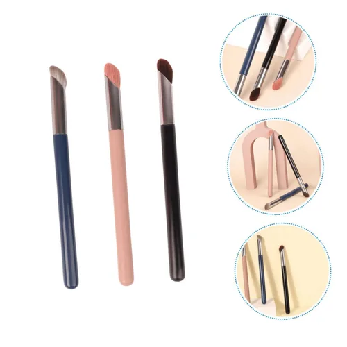 Miniatura 3 de Beaupretty 3 brochas correctoras para debajo de los ojos, mini cepillo de nariz plano en ángulo para ocultar la mezcla y pulir