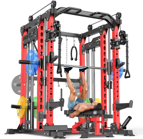 Miniatura 47 de Rack Multiusos para Sentadillas, Conjunto de Rack de Pesas Smith Machine con Sistema de Crossover de Cables, Racks de Potencia para Gimnasio en L04