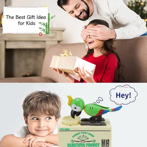 Miniatura 2 de Caja de loro robador, caja de dinero eléctrica para niños, caja de ahorro de dinero con forma de loro, alcancía electrónica robótica de juguete