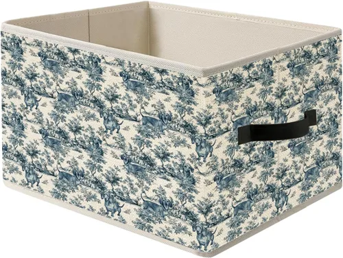 Miniatura 13 de Caja de Almacenamiento Floral Rústica Azul y Blanca con Asas, Canasta Organizadora Plegable Botánica de Flores Grandmillennial Caja de Juguetes