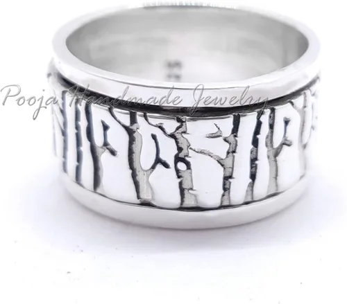 Anillo inspirador de plata 925, anillo de bosque, anillo de plata personalizado, regalos de graduación, joyería del bosque, anillo grabado, anillo