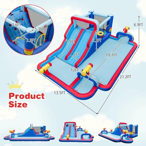 Miniatura 3 de BOUNTECH Parque inflable de tobogán acuático, castillo de salto de 21 x 13 pies con toboganes dobles para diversión de carreras, piscina grande