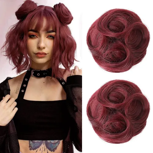 Miniatura 57 de REECHO Piezas de cabello Space Bun, 2 extensiones de moño mini con clip de pinza en extensiones de moño falsas de orejas de gato y desordenadas