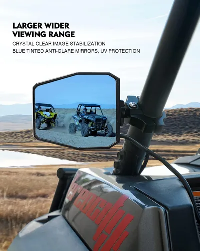 Miniatura 4 de Xprite Espejos retrovisores laterales de UTV de aluminio compatibles con todas las jaulas de barra antivuelco de 1.6-2 pulgadas, espejos azules
