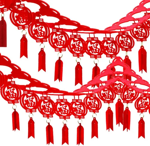 Supla Paquete de 8 guirnaldas decorativas de Año Nuevo chino de 26.2 pies de largo, guirnalda roja colgante de buena suerte, guirnalda china de