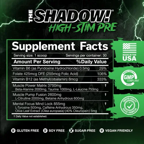 Miniatura 2 de JNX SPORTS The Shadow! Preentrenamiento de alta estimulación 350mg de cafeína Sandía 30 porciones Energía eléctrica, enfoque mental y fuerza