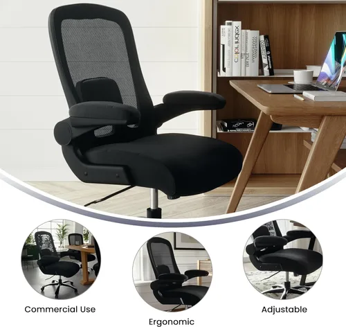 Miniatura 5 de Flash Furniture Silla giratoria grande y alta para oficina y juegos con soporte lumbar y espalda, silla de oficina ergonómica de malla con Tela