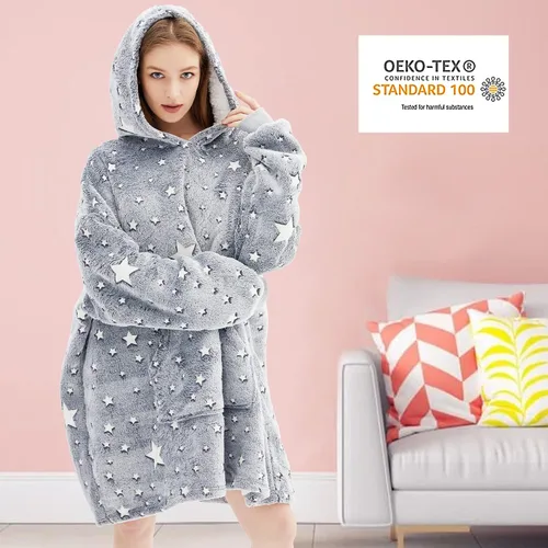 Miniatura 6 de Manta con capucha de gran tamaño, que brilla en la oscuridad, suave felpa cálida, sudadera con capucha para adultos, mujeres y hombres