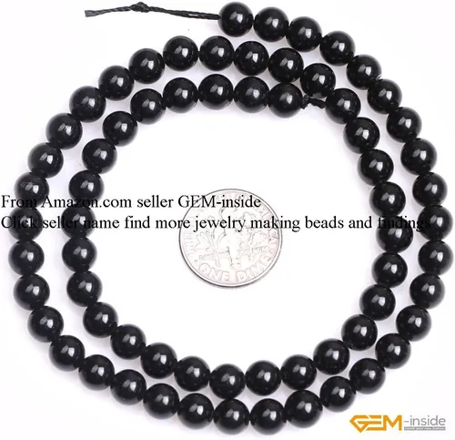 Miniatura 3 de GEM-Inside Cuentas sueltas de piedra preciosa natural de turmalina negra redonda de 6 mm, cuentas de energía para hacer joyas 38 cm
