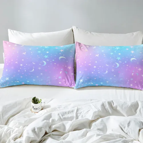 Miniatura 8 de Sábana bajera de galaxia tamaño individual, juego de ropa de cama con purpurina degradado para niños, niñas, niños y mujeres, decoración