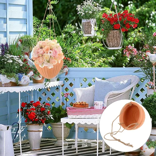 Miniatura 7 de Yardwe 1 juego de maceta colgante para plantas, elegante maceta de fresa, drenaje de cerámica, material para hierbas y decoración de jardín elegante