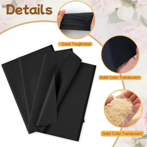 Miniatura 3 de Phinus 140 hojas de papel de seda negro, 14 x 20 pulgadas, papel de seda a granel, papel de seda de envoltura para bodas, cumpleaños, proyectos