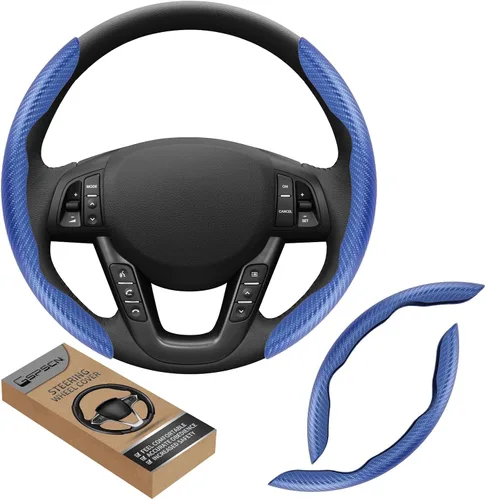 Miniatura 12 de GSPSCN Cubierta Universal de Volante de Coche de Fibra de Carbono Antideslizante, Cubierta de Volante Mariposa, Protector de Volante Segmentado Negro