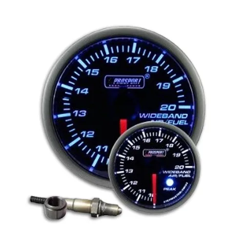 Miniatura 14 de Prosport Performance Medidor de relación de combustible aire de banda ancha Crystal Blue Series Lente ámbar/blanco transparente con puntero blanco