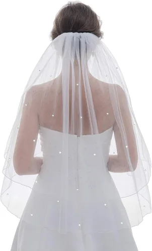 Miniatura 3 de SAMKY 2T 2 Tier Pencil Edge Scattered Rhinestone Bridal Wedding Veil