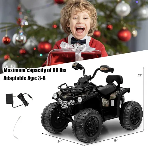 Miniatura 7 de Costzon ATV para niños, vehículo eléctrico de cuatro ruedas de 12 V con función de avance/atrás, 2 velocidades, música, faros, cesta de Negro