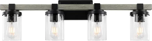 Miniatura 9 de JONATHAN Y Lámpara de tocador LED de bronce aceitado de 4.5 pulgadas, aplique rústico de granja, pantalla de vidrio sembrado transparente, lámpara
