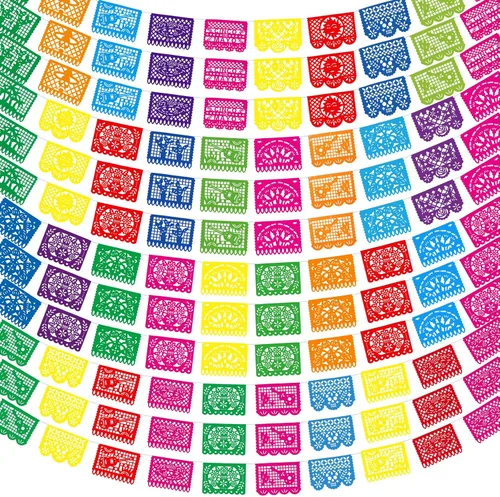 Miniatura 5 de 4 paquetes de pancartas de fiesta mexicana de 60 pies, pancarta de papel picado de plástico para fiesta, cinco de mayo, día de los muertos